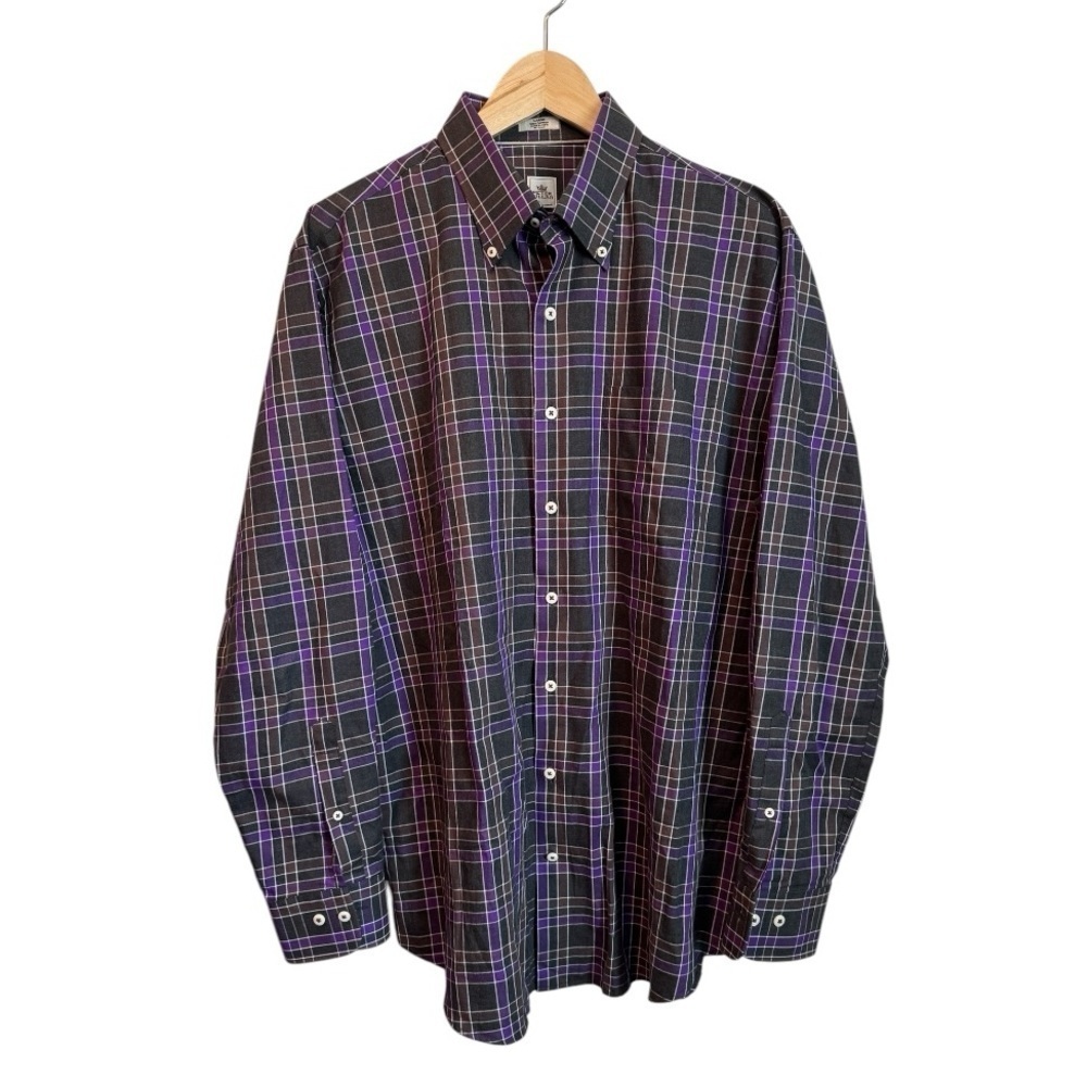 Peter Millar Plaid Button Down, Purple,Gray, Brown, Size Large